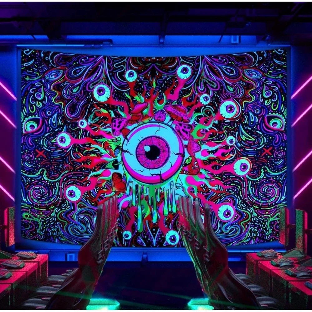 Blacklight Magical Eye Eyeballs Tapestry UV Reactive Abstract 60